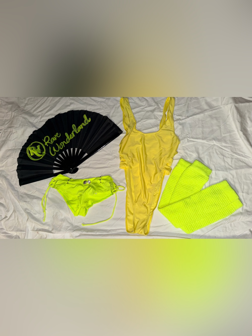 Rave Wonderland Neon Yellow Bodysuit & Accessories Set